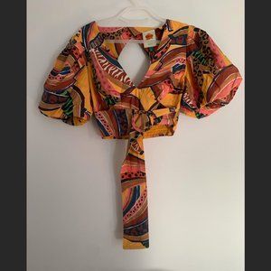 Farm Rio Multi Banana Puff Sleeve Blouse